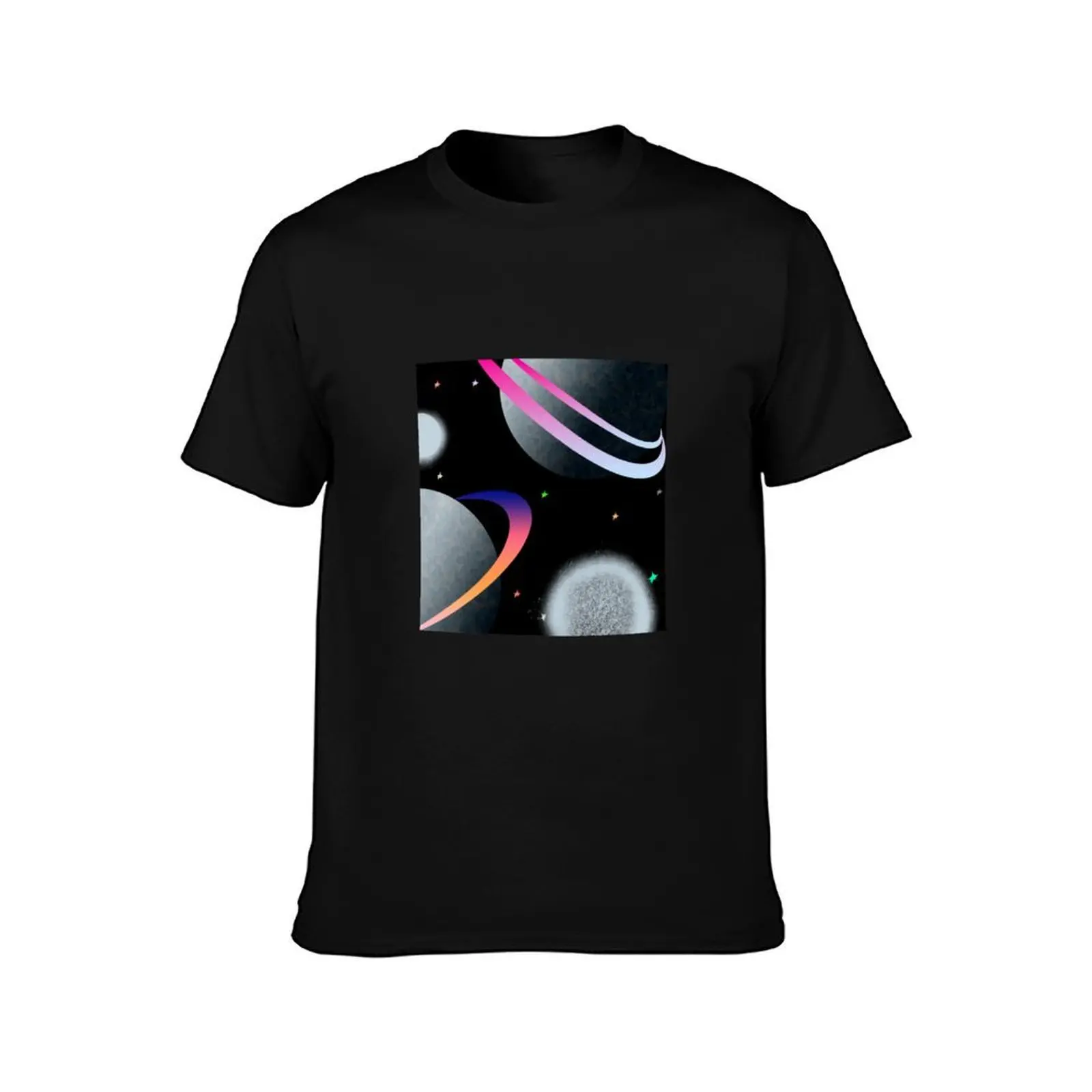 Gradient ring planet T-Shirt Retro Style Print Casual Top T-Shirt