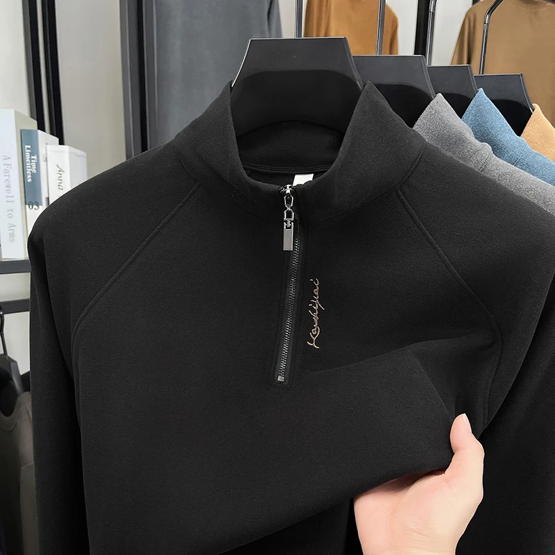 2025 خريف/شتاء جديد نصف قلنسوة بسحاب للرجال عادية دافئة الوقوف طوق مع قاعدة مخملية ألمانية مزدوجة الجوانب #4