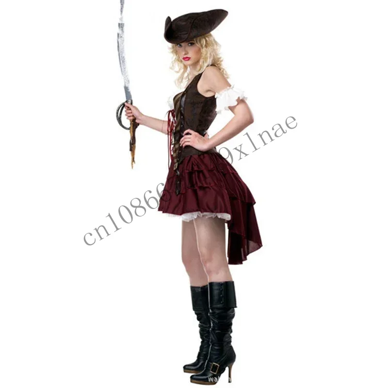 ฮาโลวีนหญิงผู้ใหญ่โจรสลัดกัปตันเครื่องแต่งกายบทบาทเล่นคอสเพลย์ชุดยุคกลางแฟนซีผู้หญิงแต่งตัวไม่มีอาวุธ CMMN13