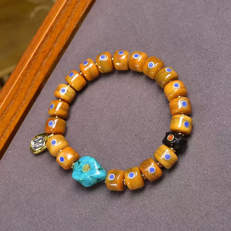 Backflow Bone Lapis Lazuli Old Silver Inlaid Bead Bracelet Men'S Single Ring White Agate Turquoise Accessories Br