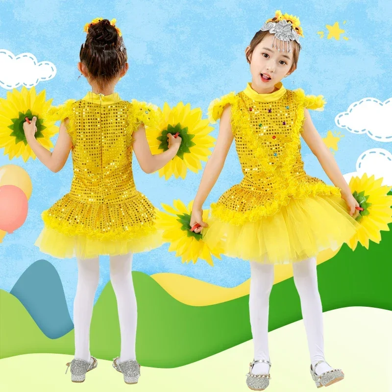 Children\'s Performance Costume with the Style of June 1st: Sun Dance Stage Performance: Sunflower Performance Dance Skirt