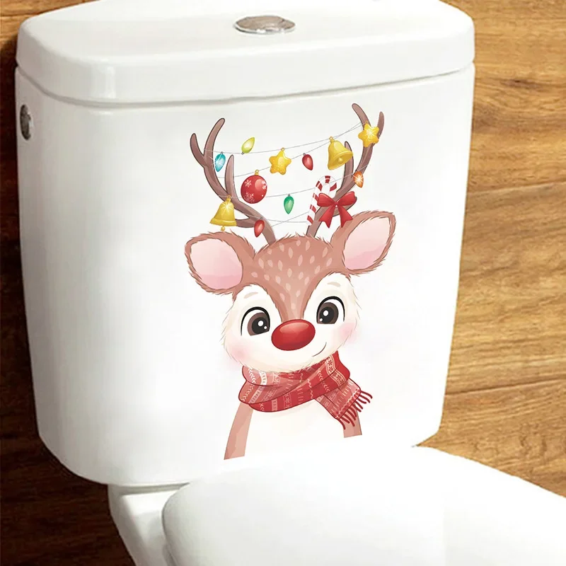 Cartoon Christmas Snowman Toilet Sticker, Wall Sticker Switch Decoration Can Be Removed and Self-adhesive Stickers Room Decor