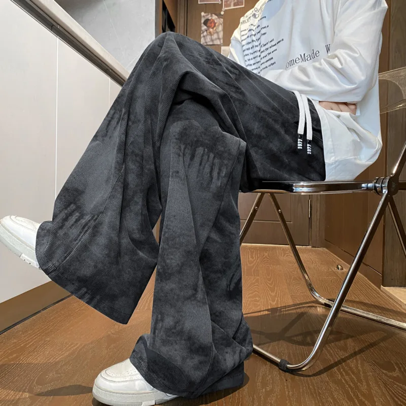 

Black Corduroy Pants Men Oversized Fashion Retro Tie Dye Pants Men Streetwear Hip-hop Loose Wide Leg Pants Mens Vintage Trousers