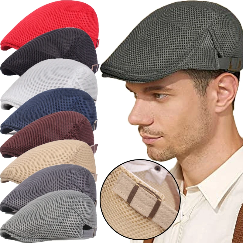 2021 Trendy Summer Mens Hats Breathable Mesh  Caps Outdoor Gorros Fashion Sun Hats Flat Cap Unisex Adjustable Caps Gorras