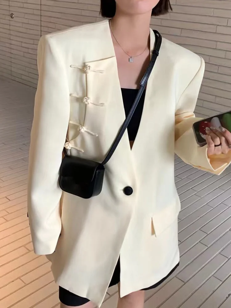 New 2022 Korean Fashion Blazer For Women Notched Collar Long Sleeve Solid Minimalist Blazers Female Clothing Style