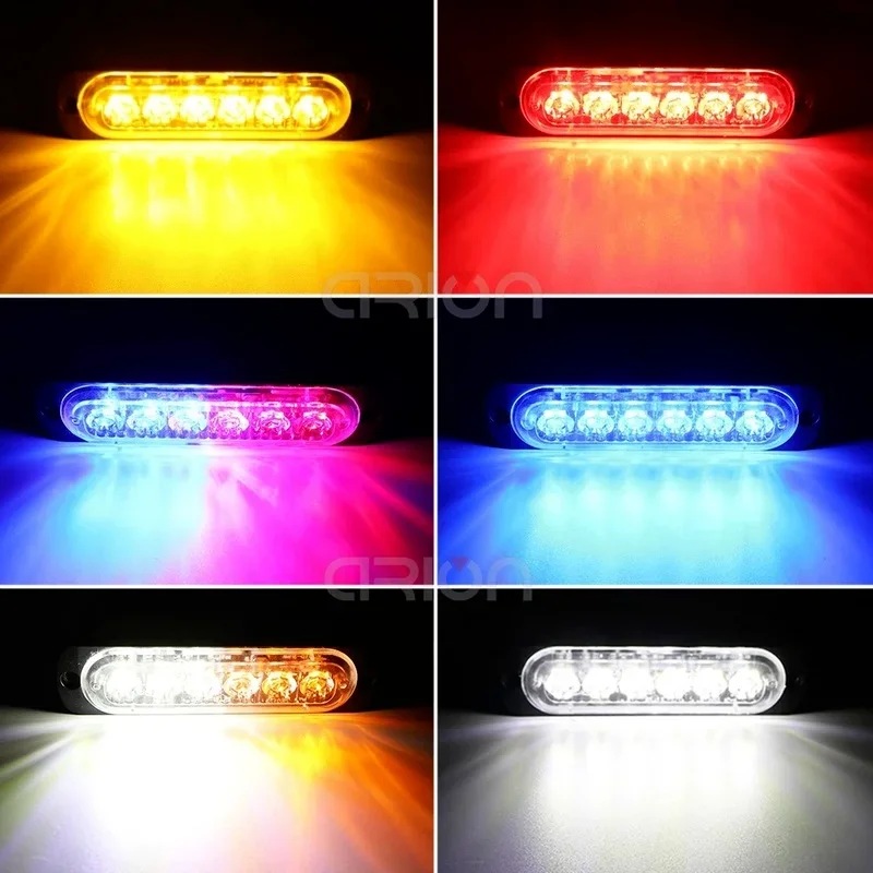 6 LED Flashing Warning Light for Truck Car Motorcycle Yellow White 18 strobe modes lamp Emergency 12-24V Side High Bright Lights