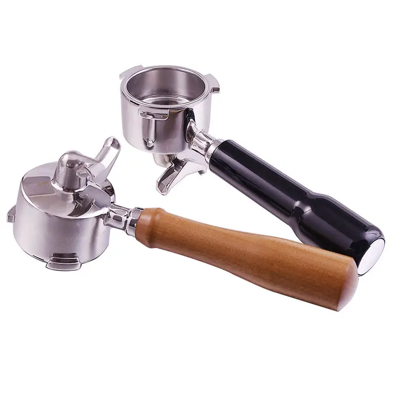 High Quality 3 Lug Double Spout Wood Bottomless Stainless Steel Espresso Portafilter Barista Tool