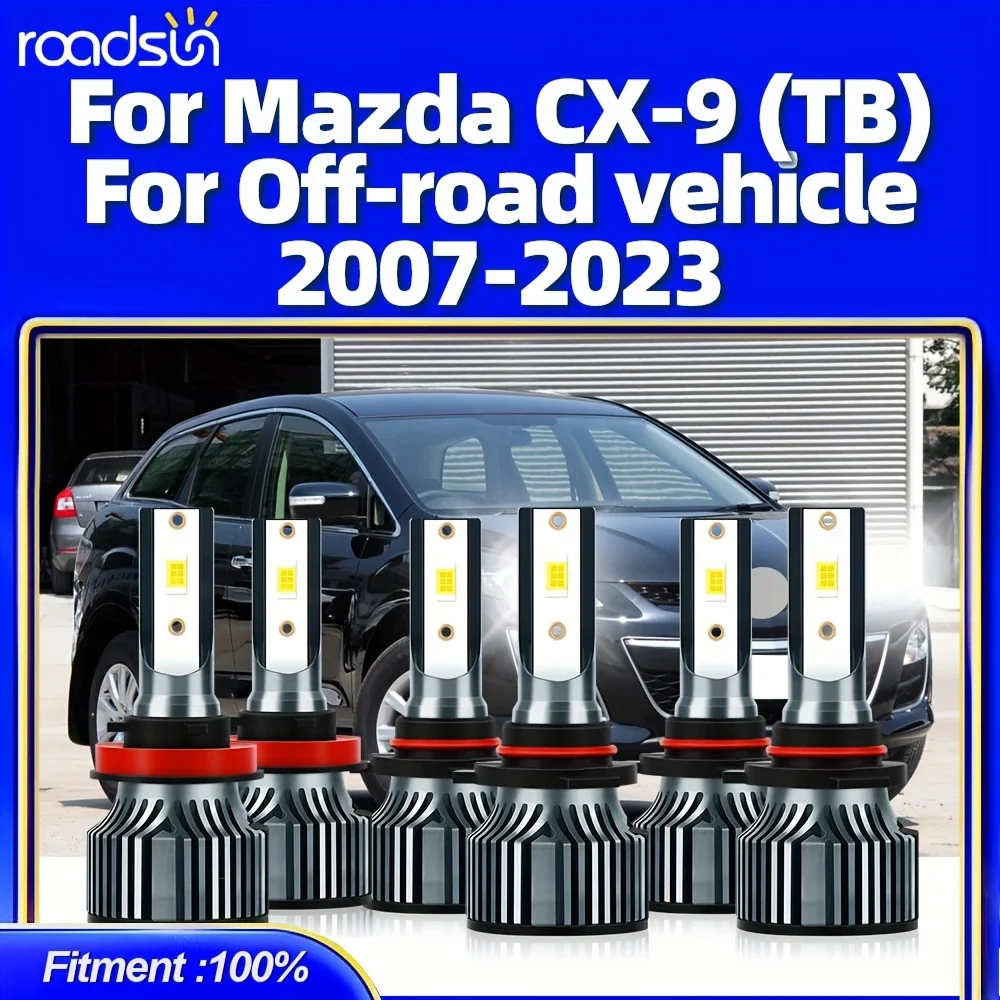 

Подходит для Mazda CX-9 (TB) внедорожника (2007-2023) 9005/HB3+H11 Hi/Lo Beam+9006/HB4 противотуманные фары 6500K белые с вентилятором 6 шт.