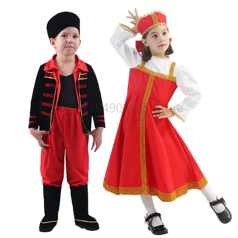 

Christmas Cosplay Russian Dance Girls Costume Children Red Folk Fancy Dress Up Party Boys National Traditional Clothing