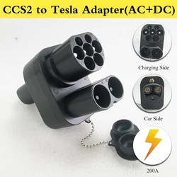 Combo de vehículo eléctrico CCS1 CCS2 a Tesla TPC AC + DC ev cargador 200A conector Adaptador convertidor