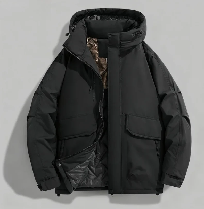 سترة شتوية جديدة مع سترة قطنية بغطاء للرأس من قطعة واحدة سميكة مقاومة للرياح ومقاومة للماء وقابلة للتنفس معطف دافئ مريح من القطيفة