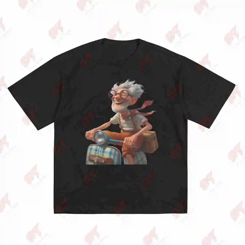 Retro Scooter Rider Happy Adventure Short Sleeve Tee 100% Cotton T-Shirt
