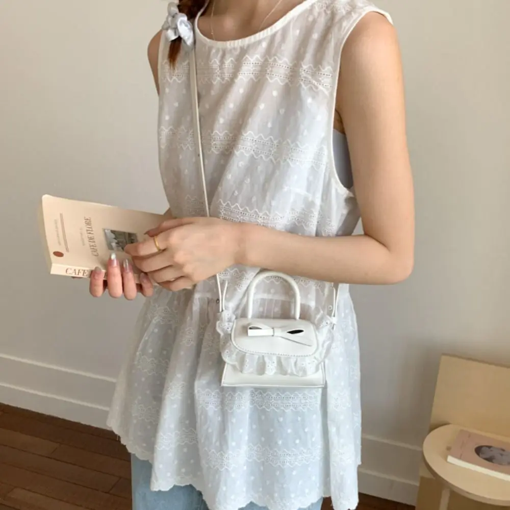 

Portable Ruffle Bow Coin Purses Small Square Crossbody Wallet Sweet PU Leather Shoulder Bag Clutch