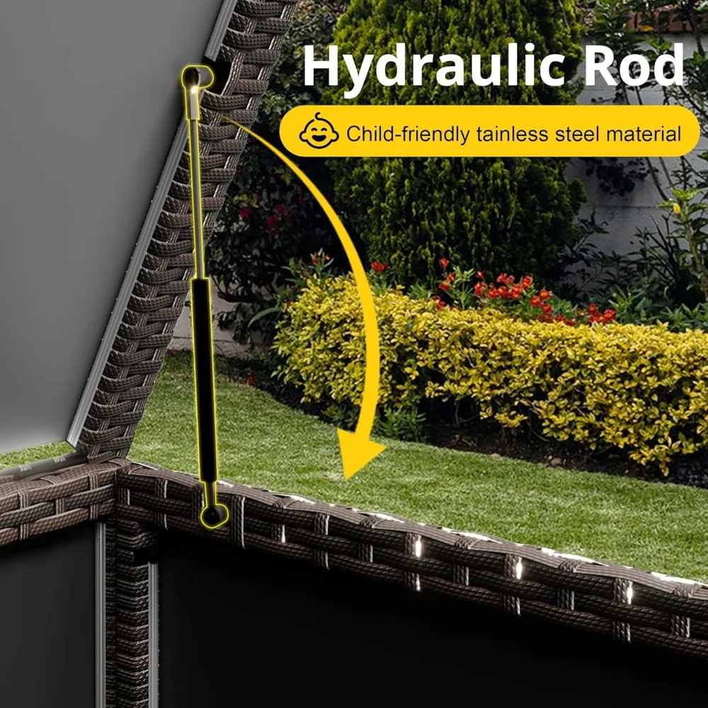 Outdoor Deck Box 80 Gallon Rattan Box Waterproof Storage Container With Handles, Soft Close Hinges and Universal Wheels