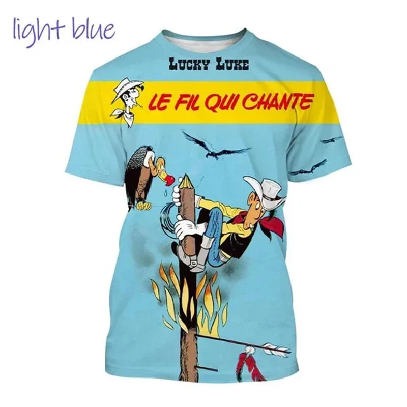 New Funny Cartoon Animation Lucky Luke 3D Print T-Shirt Men Women Short Sleeve T Shirts Oversized Harajuku Tees Top Kid Clothing