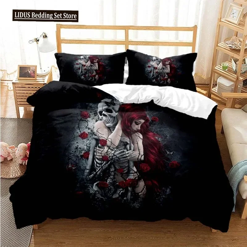 

Sugar Skull Duvet Cover Set Queen Size Flowers Skeleton Bed Linen Double Bedding Set With Pillowcase King Size Skull Quilt Cover