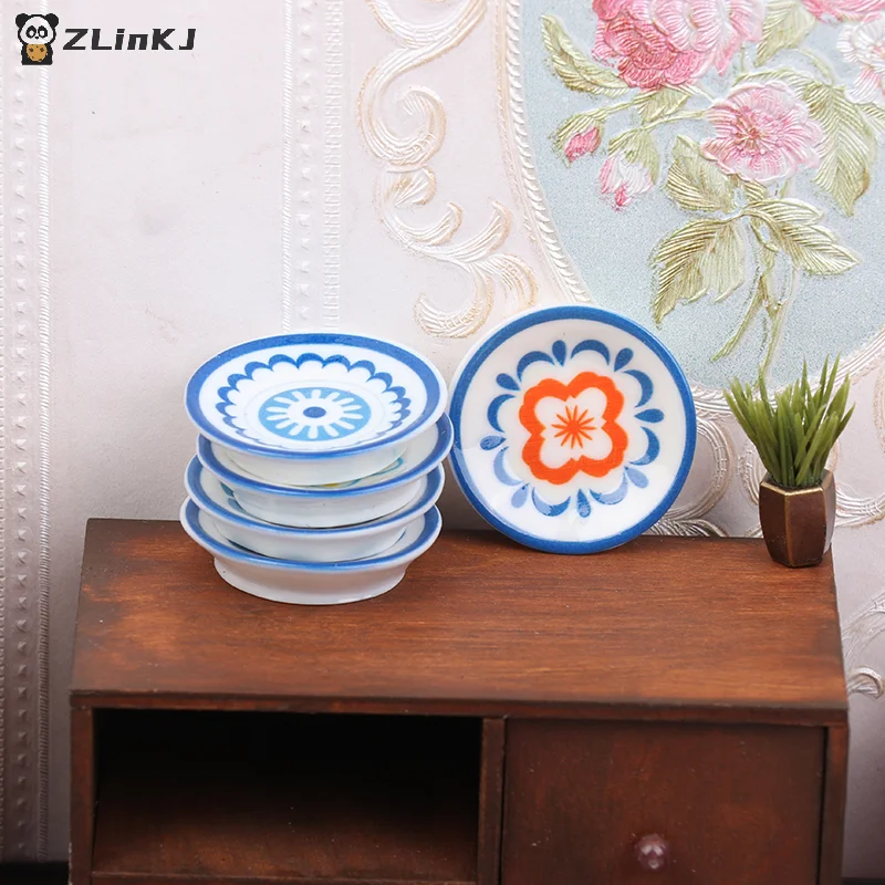 ▶ 5 قطعة 1:12 دمية محاكاة أطباق بورسلين أزرق أبيض دمية المطبخ الديكور دمى اكسسوارات المنزل #1