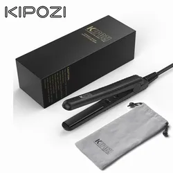 KIPOZI Mini Hair Straightener Travel Ceramic Flat Iron 200°C, Automatic Dual Voltage Fast Heating, Storage Bag Equipped, Black