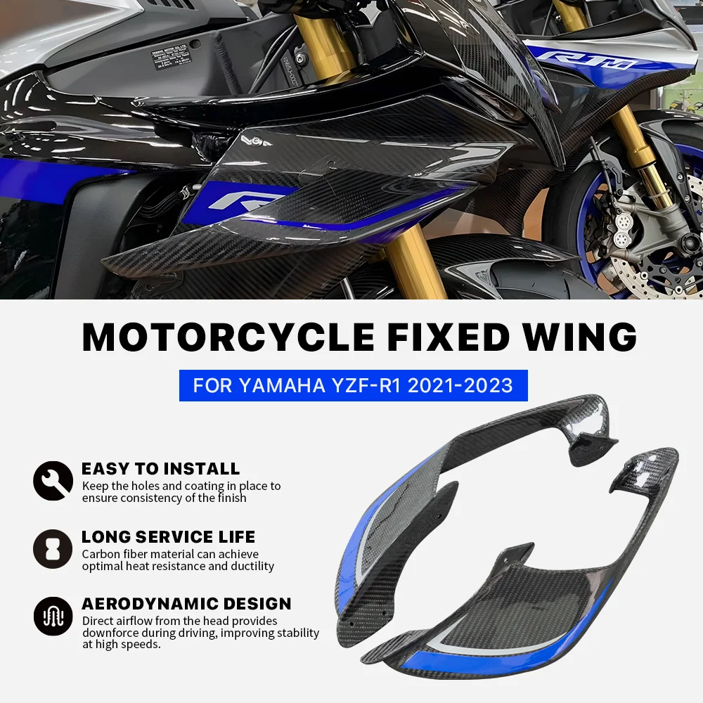 Carbon Fiber Fairing Fixed wing,Spoiler Wing Aerodynamic,Moto Parts ABS Plastic Installed By Bolts,for Yamaha R1 R1M 2020-2025