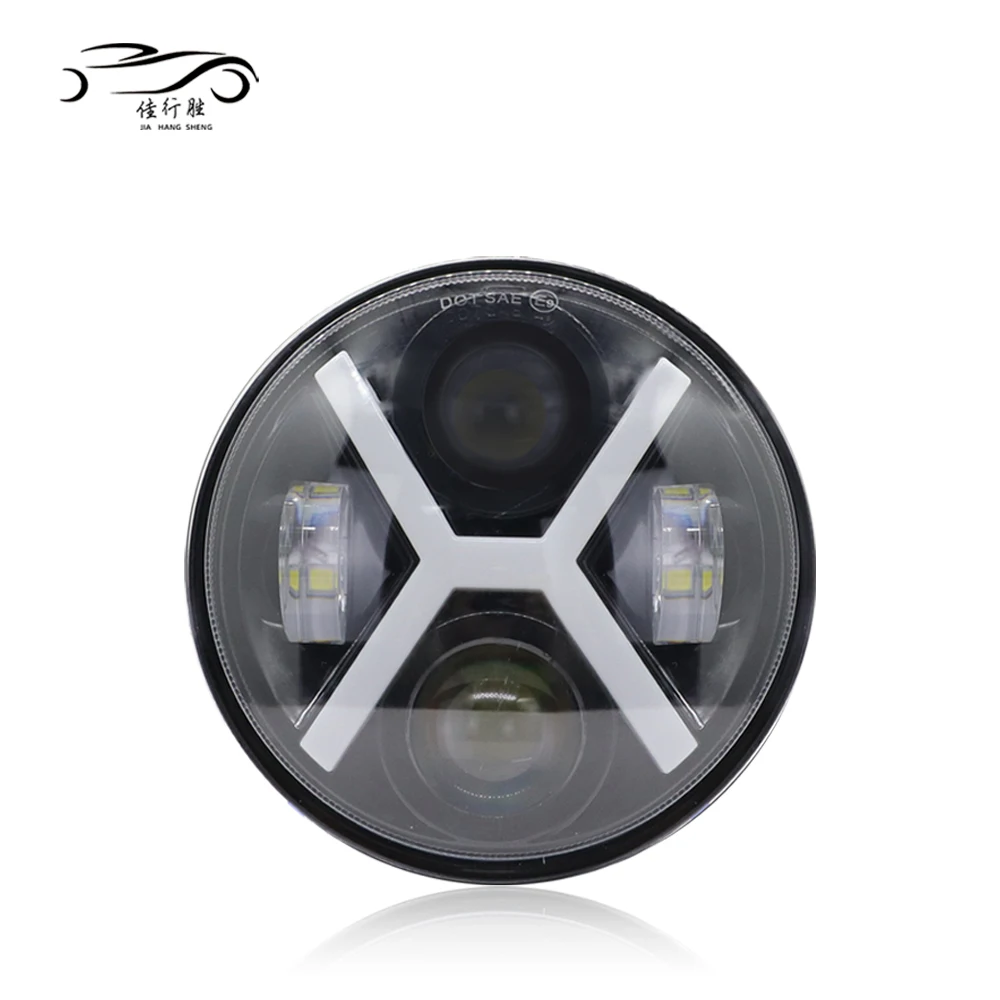 

5.75 Inch LED Headlight led Angel Eyes DRL Daytime Running Light Motorbike Headlamp with High/Low Beam Turn Signal Skull Pattern
