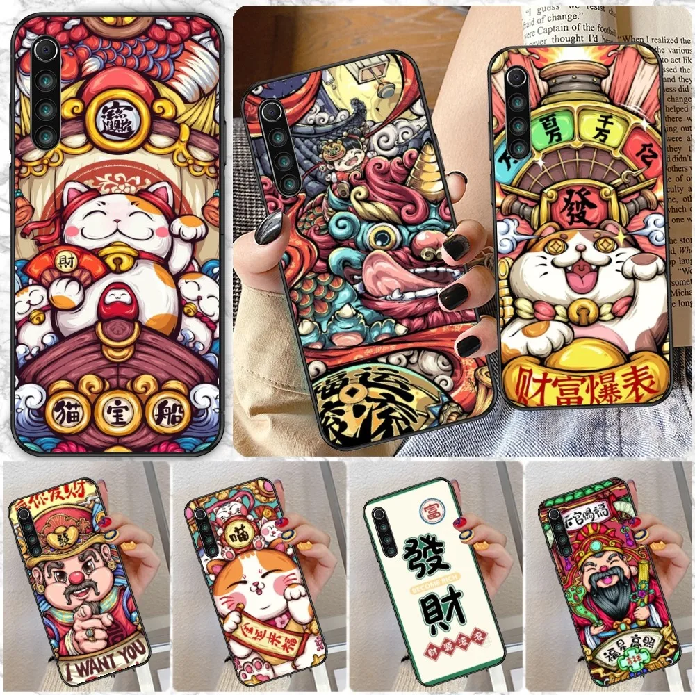 Chinese God of Wealth Mobile Phone Case for Xiaomi Redmi Note 12 11 10 9T 8 7 Pro 9 9A 9C 8 Black Soft Phone Cover Funda