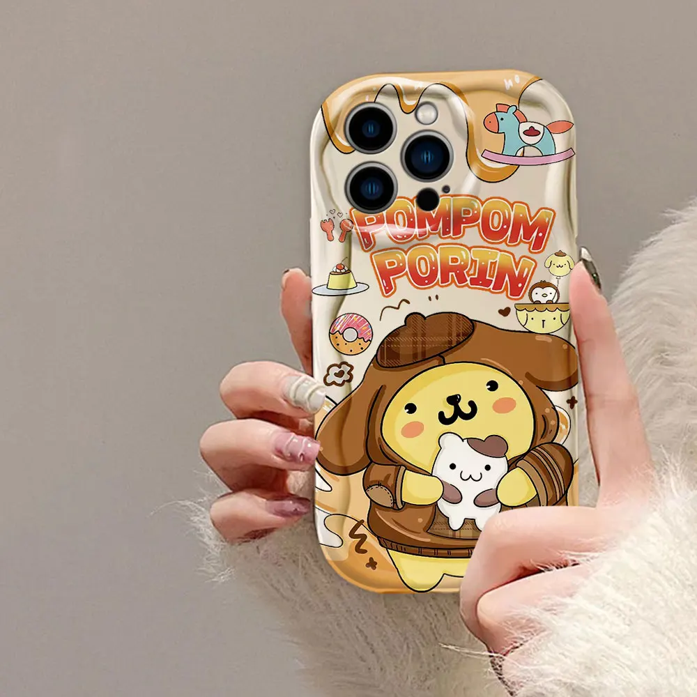 Cute Cinnamoroll Pom Pom Purin 3D Wave Phone Case For Iphone Apple 15 14 13 12 Mini 11 X XS XR 8 7 SE 6 6S Pro Max Case Funda