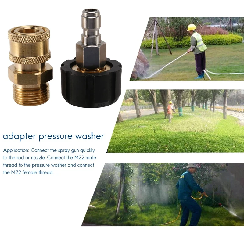 Pressure Washer Adapter Set M22 To 1/4 Inch Quick Connect Kit, M22 14Mm To 1/4 Inch Quick Connect Kit