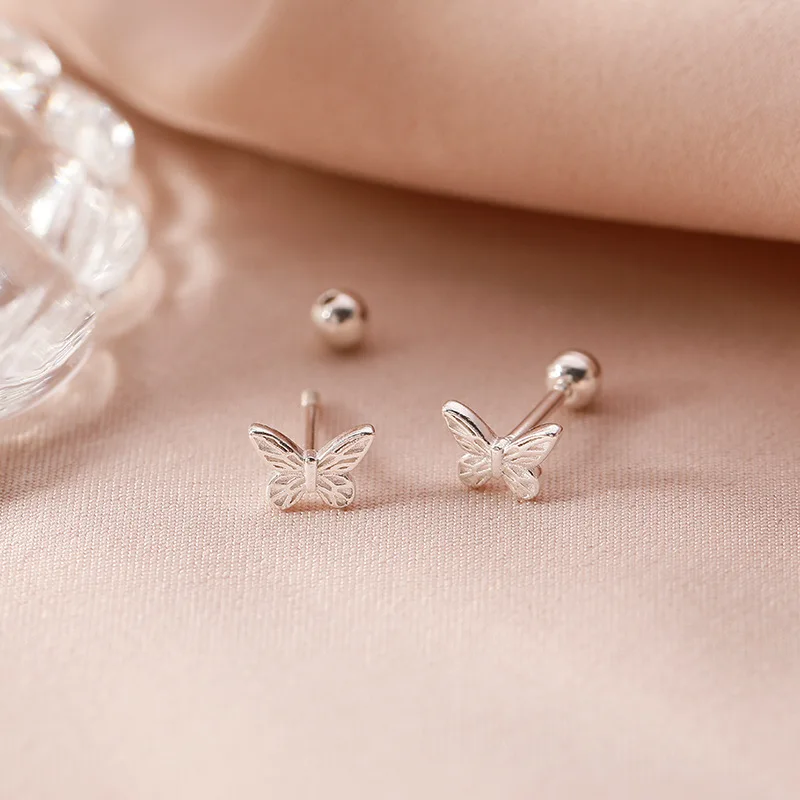 

Fashion Cute 925 Sterling Silver Simple Butterfly Ball Stud Earrings For Women Female All-match Jewelry Accessories Noble Gifts