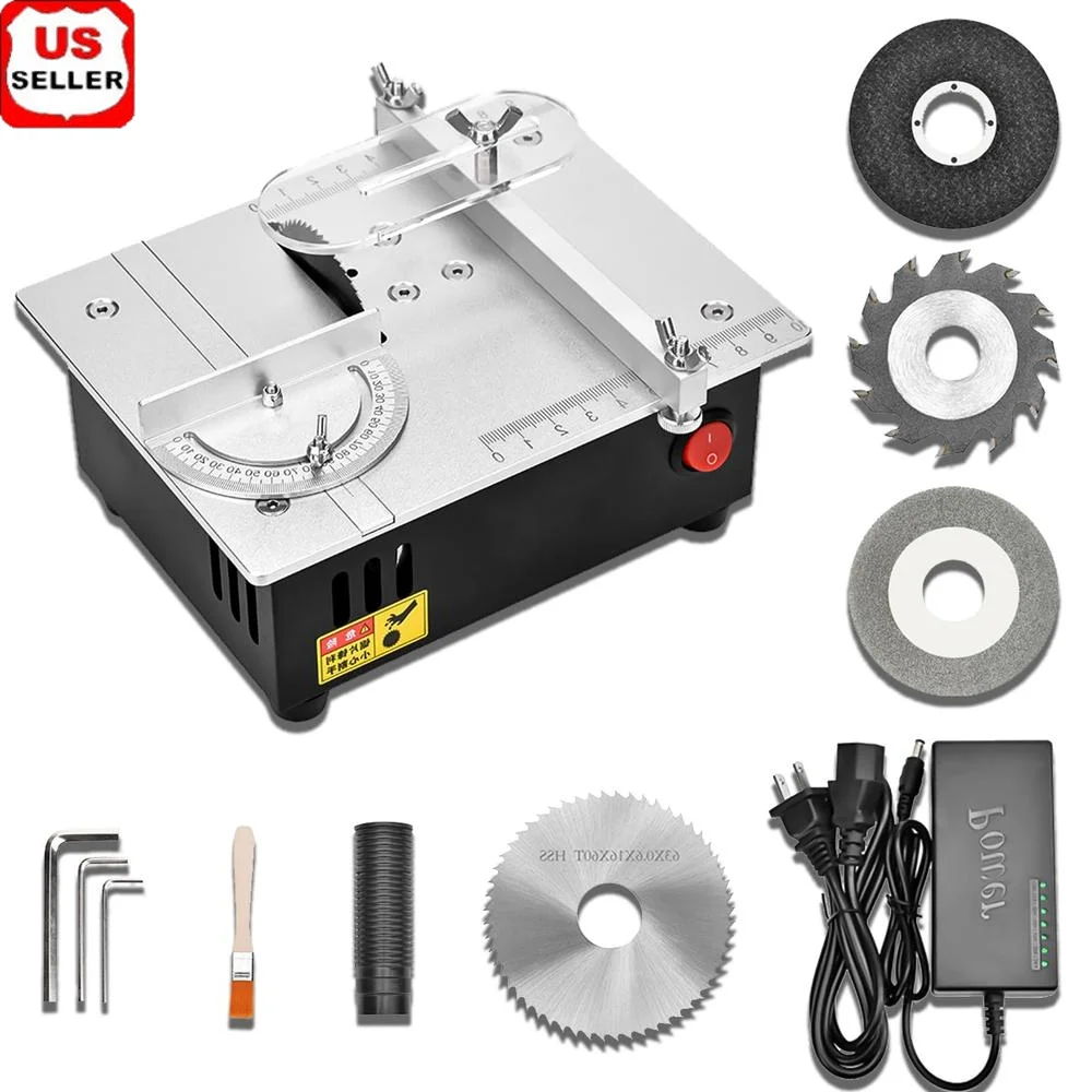 Precision Mini Electric Table Saw DIY Woodworking Hobby Handmade Cutting Machine Adjustable Depth Desktop Saw Metal Body Simple