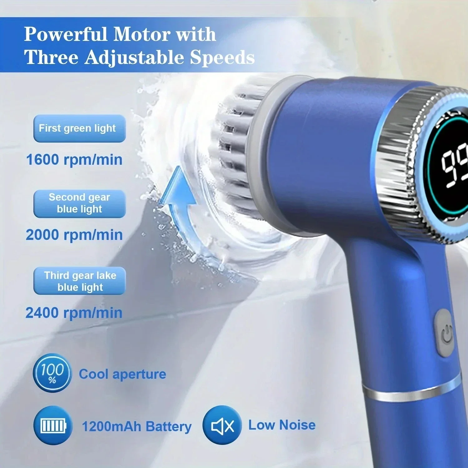 Cepillo de Limpieza Eléctrico Inalámbrico, Potente, Resistente al Agua IPX7, Recargable por USB, Limpiador Automático de
