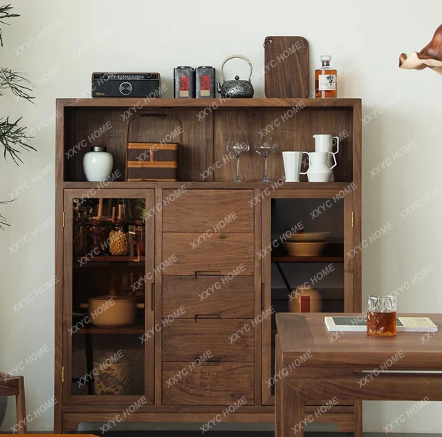 

New Chinese Style Black Walnut Solid Wood Simplicity Sideboard Cabinet Tea Storage Cabinet Multifunctional