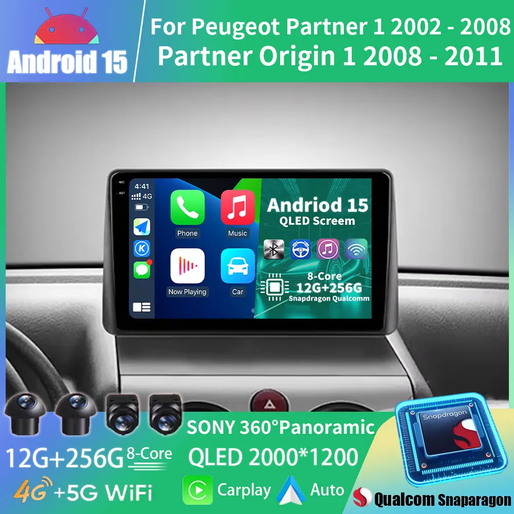 

Автомобильное радио Android 15 для Peugeot Partner 2002-2008 Partner Origin 2008-2011 Мультимедийный GPS-плеер Navi Wireless Carplay QLED