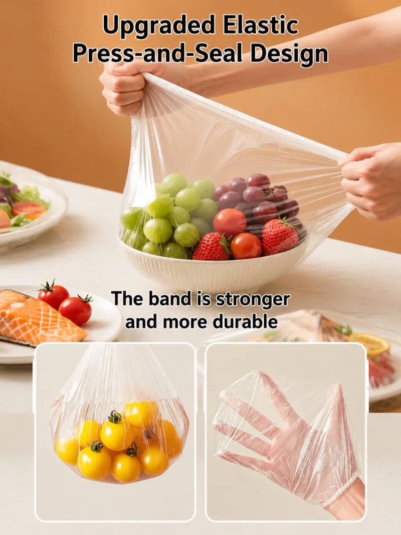 400Pcs Disposable Food Cover Wall-Mounted Elastic Plastic Wrap Flip-Top Pull-Out Transparent Storage Bag For Kitchen Organizer