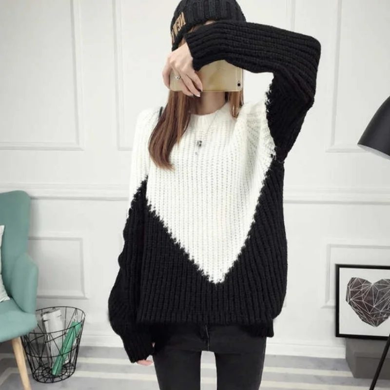 2022 Vintage Mix Color Knitting Sweaters Women Winter O-Neck Loose Jumper Ladies for Tops Korean Striped Long Sleeve Pullovers