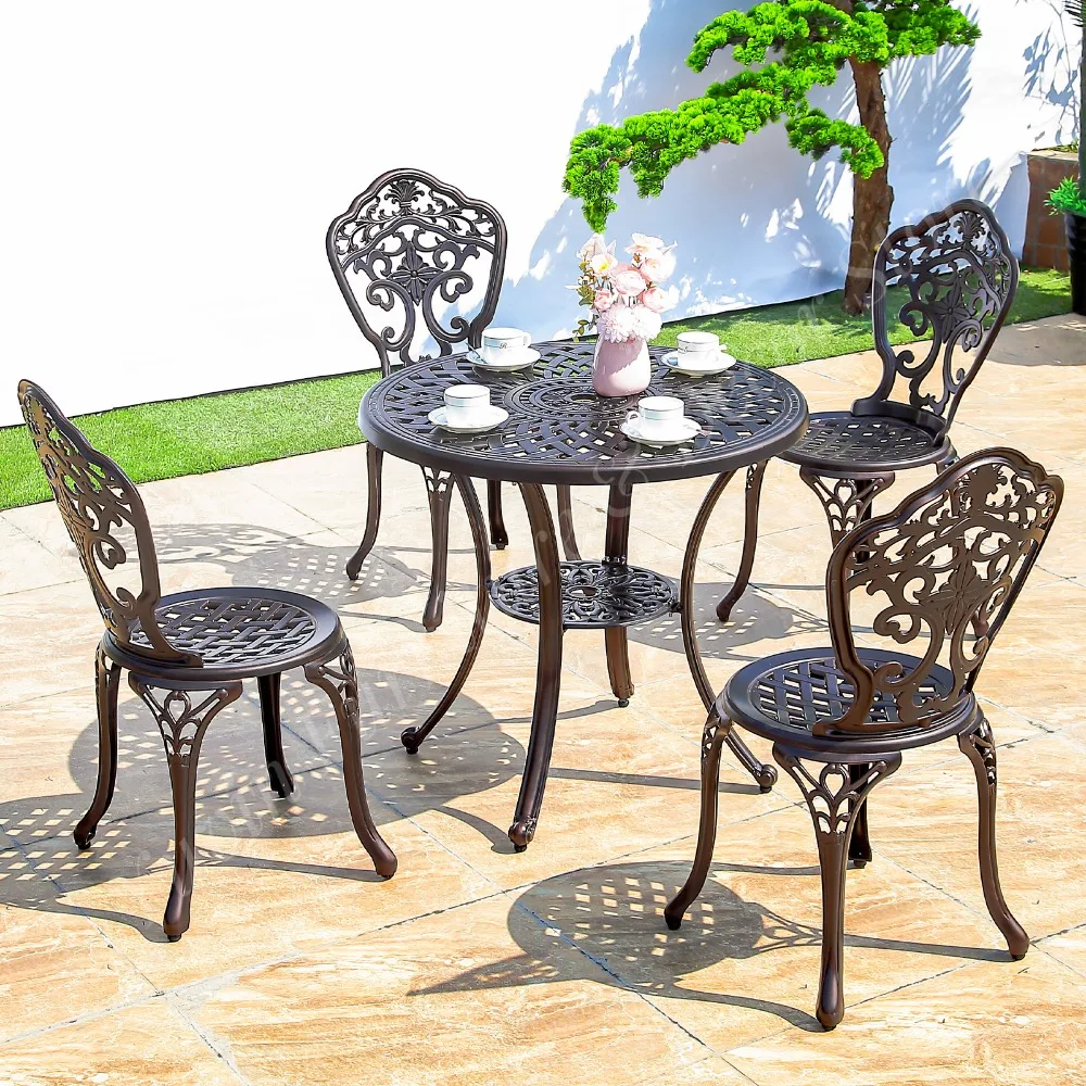 Aluminum Weatherproof All-weather Balcony Furniture 5-piece Set Terrace Coffee Tables and Chairs