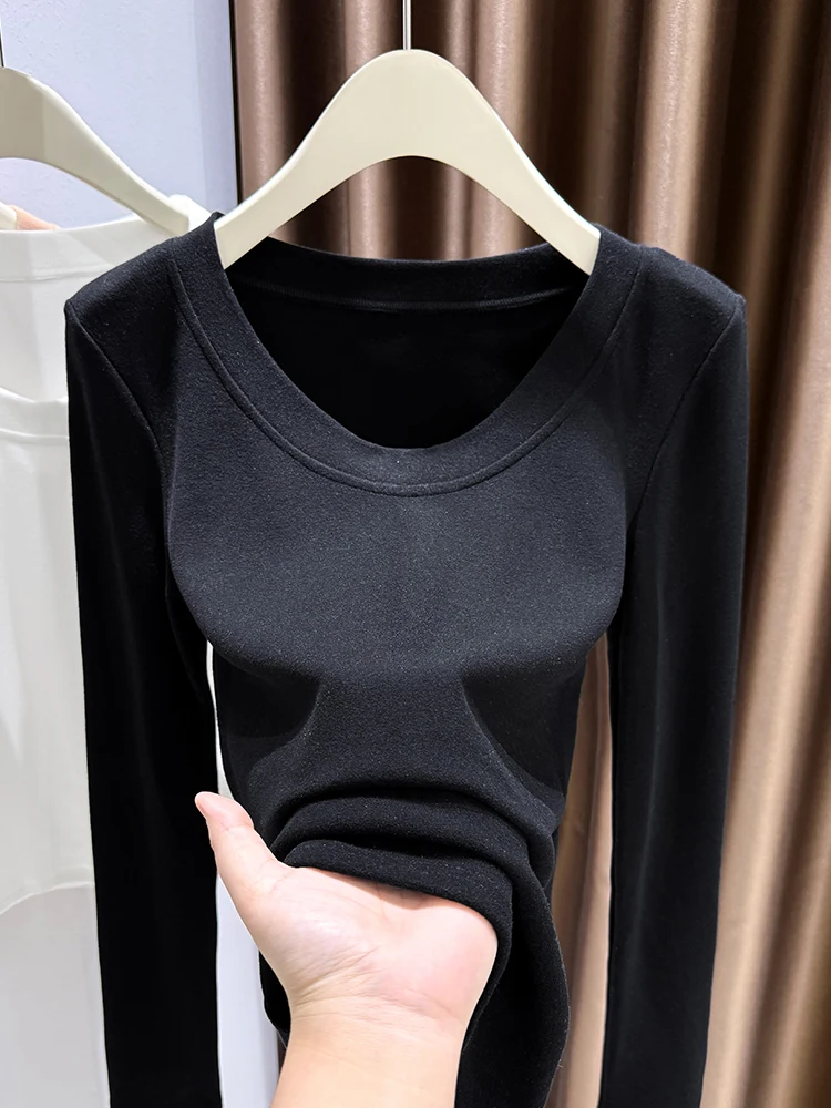 

Thiened Korean Sle Women's Base irt Bla Wool Sweater Inner Wear Fce Lined Autumn Winter Warm Top