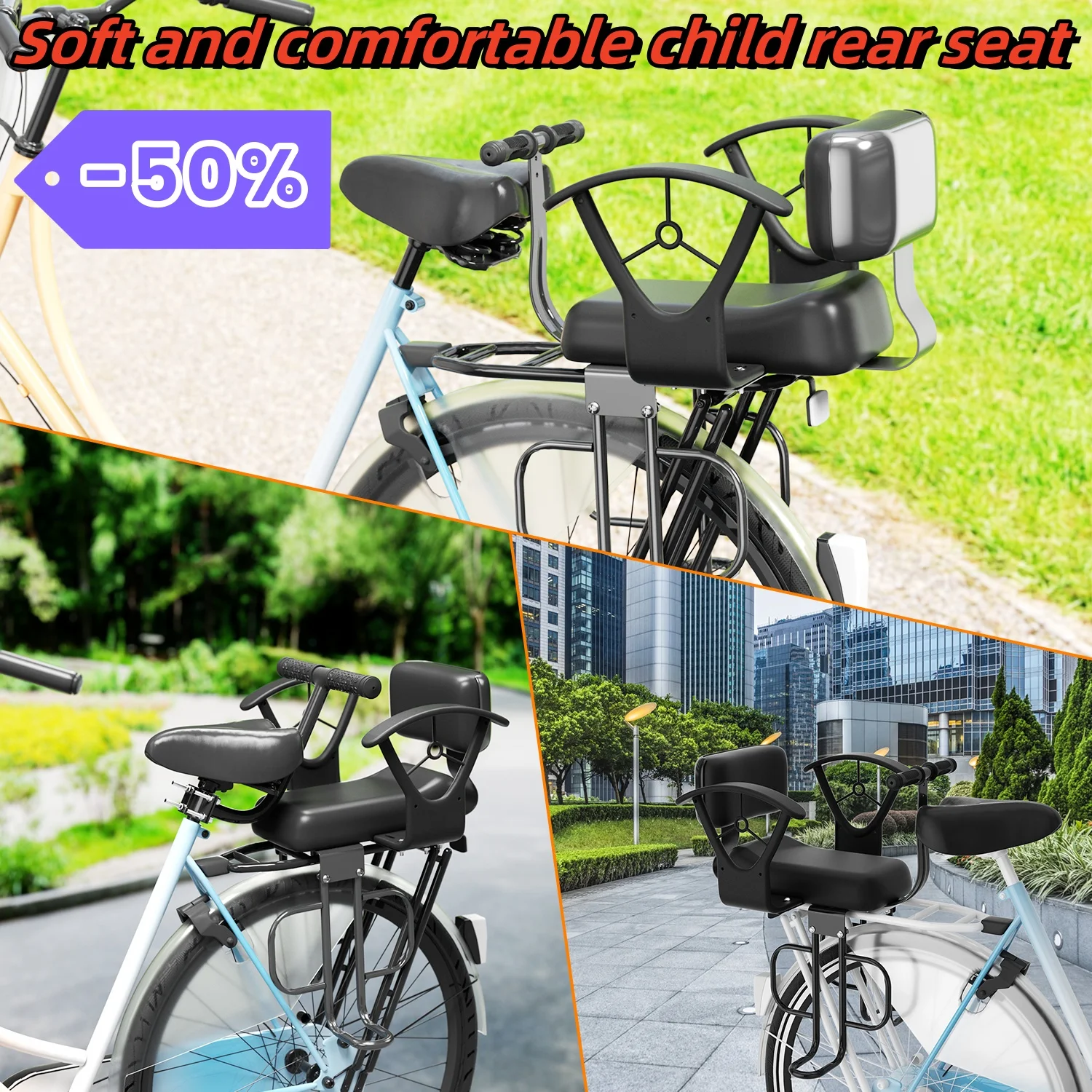 

Cycle Accessories Parts Bicicleta Bicycle Rear Seat Saddle Bicycle Child Seat With Back Rest With Handle Armrest Footrest Pedal