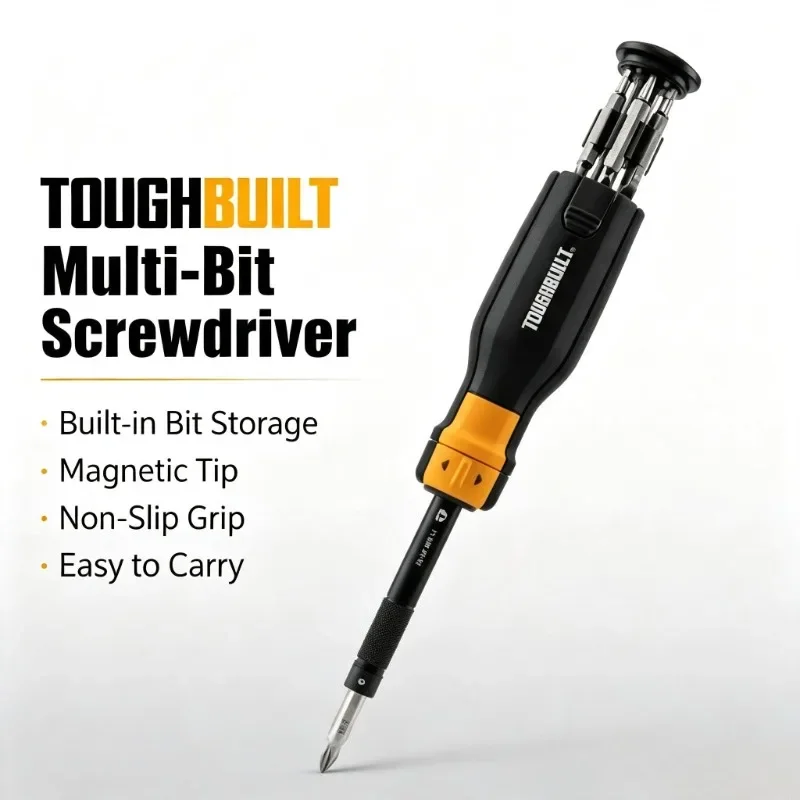 TOUGHBUILT TB-H5-MR-11 9-Piece Bimaterial Handle Ratcheting Assorted Multi-bit Screwdriver Set Defective Product