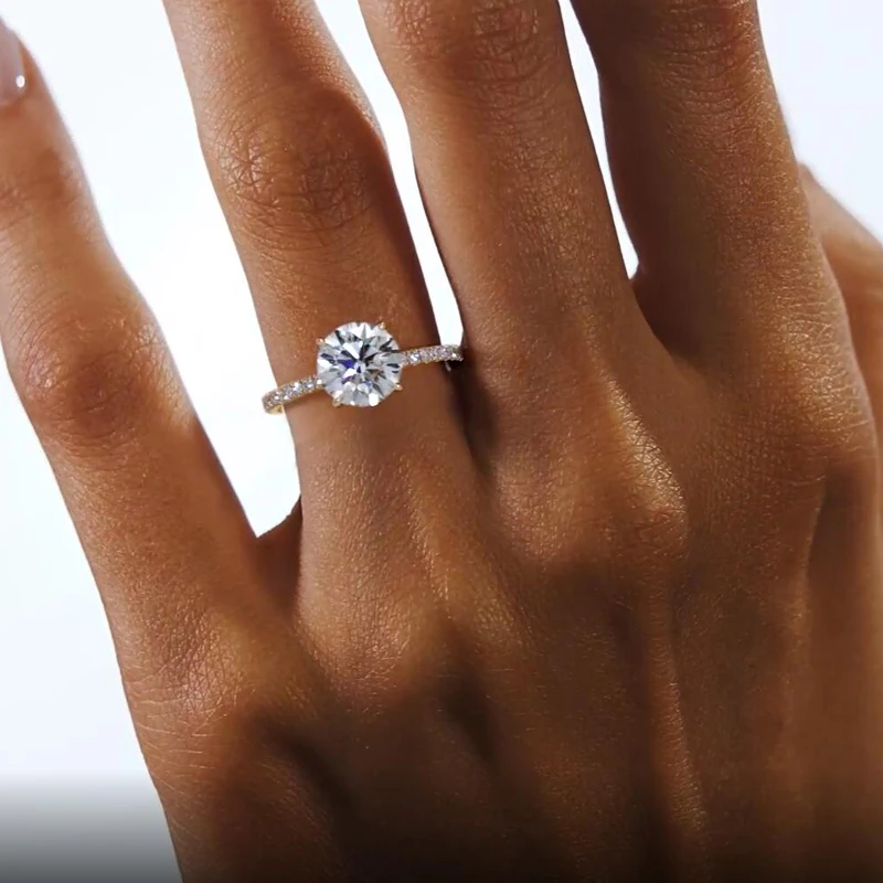 Lngy Moissanite cincin pertunangan wanita, cincin pertunangan asli bersertifikat 925 Sterling Silver Prong pengaturan cincin pernikahan hadiah perhiasan pesta