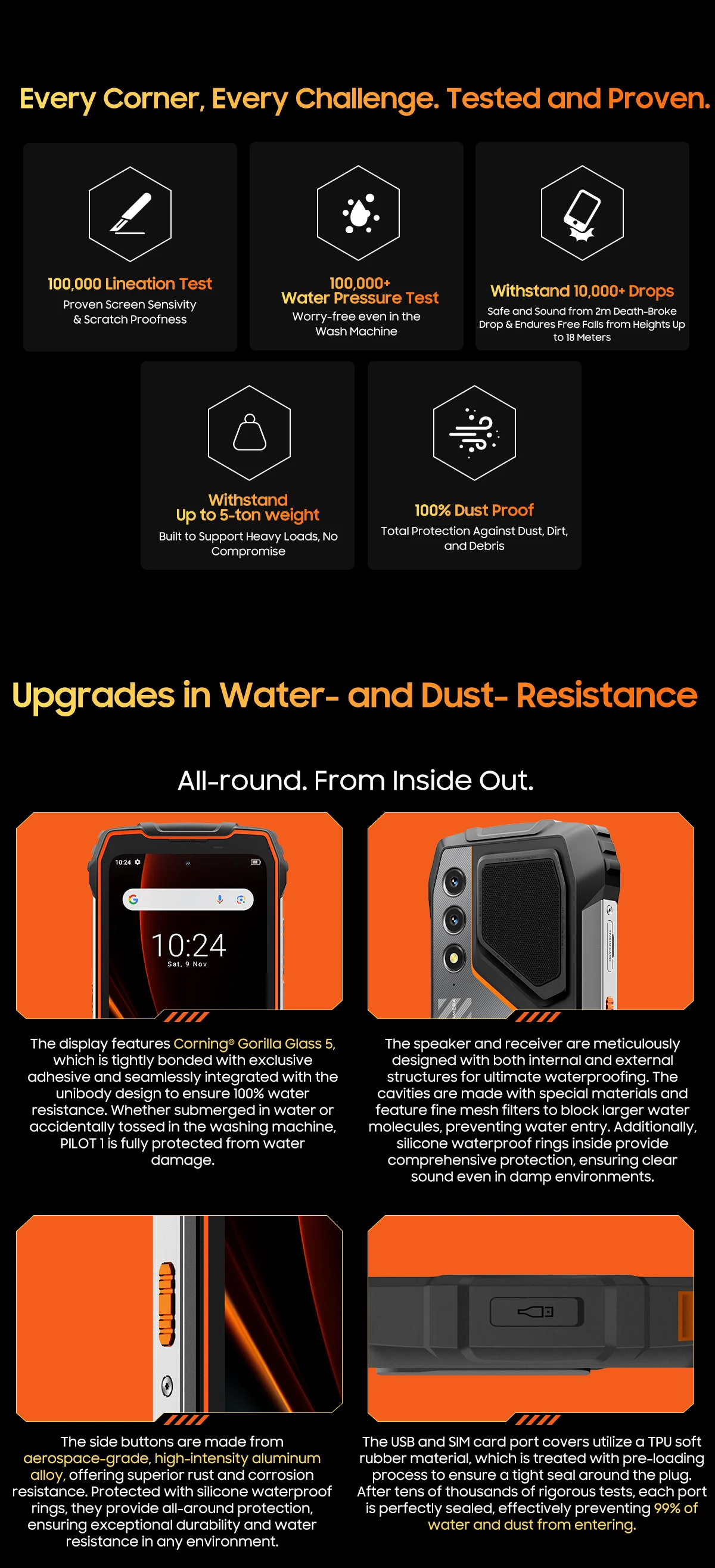 OSCAL Pilot 1 6.67'' Rugged Phone, Gemini AI Android 14 Waterproof Outdoor Phone 8GB+256GB, Octa Core, 15000mAh (33W), Dual 4G