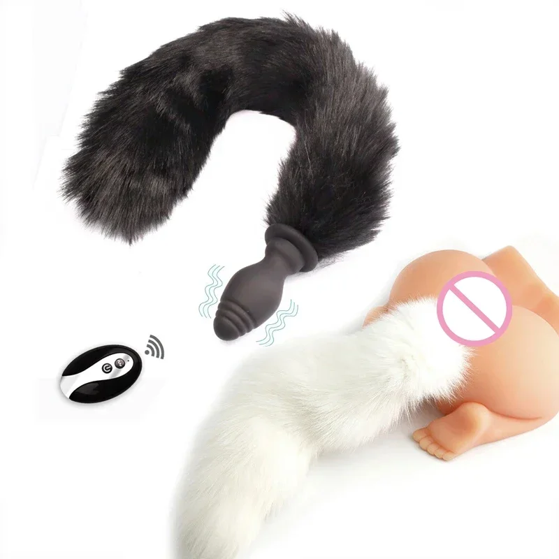 

Furry Fox Tail Anal Plugs Remote Removable Silicone Dildo Cosplay BDSM Butt Vibration Sex Toys for Man Woman Female Masturbation