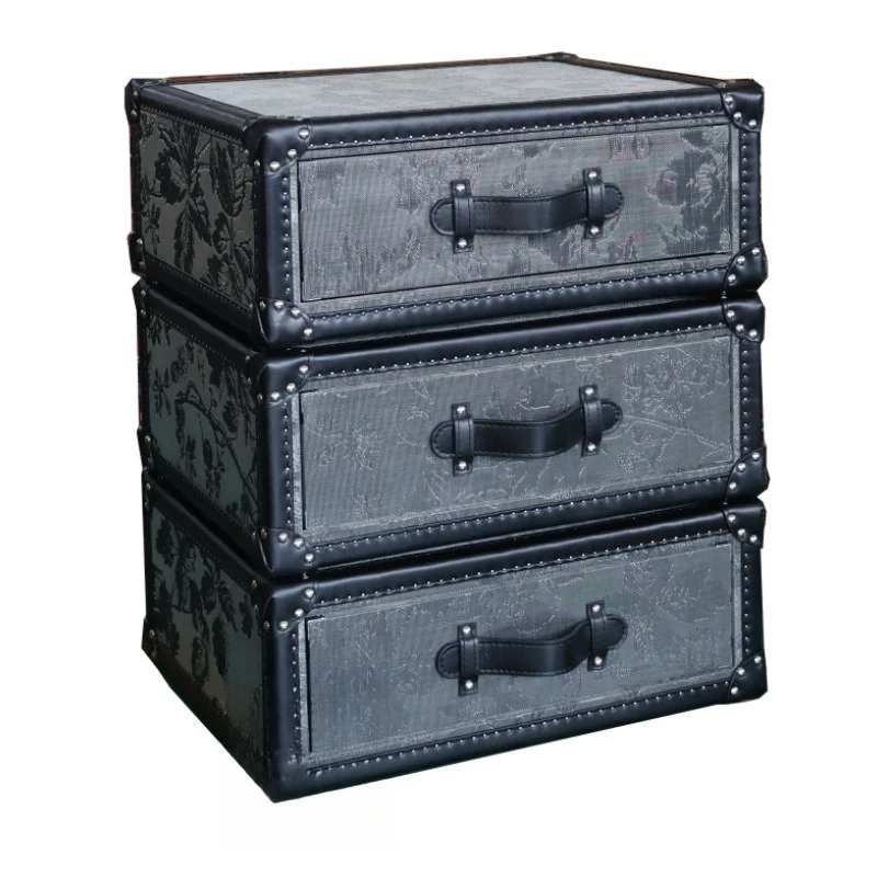 Living room decorative cabinet rotating storage box bedroom bedside table first layer cowhide copper wire fabric locker
