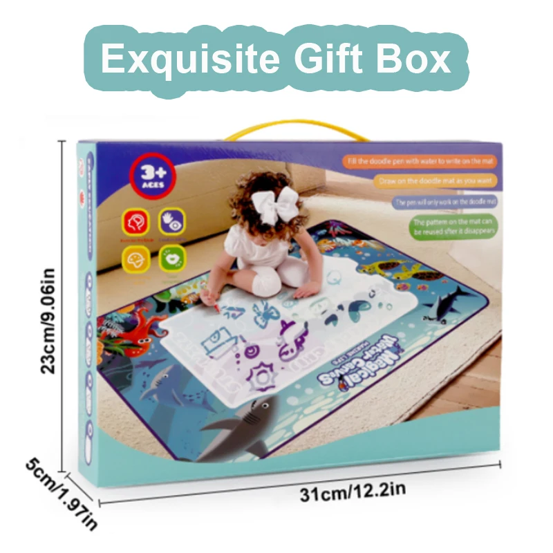 100*80CM 매직 워터 두들 매트 어린이용 - 재사용 가능한 방수 드로잉 보드 매직 펜 포함, 교육용 아트 장난감