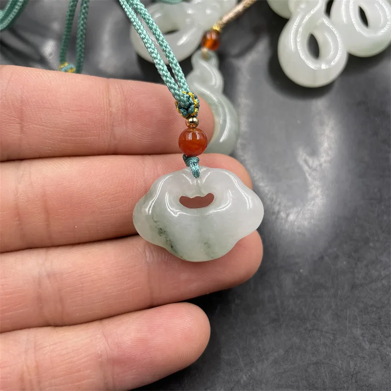 White Background Blue and White Flower Tianshan Jade Double-Sided Ruyi Lock Pendant Lotus Safety Buckle Pendant Running Jade Pen