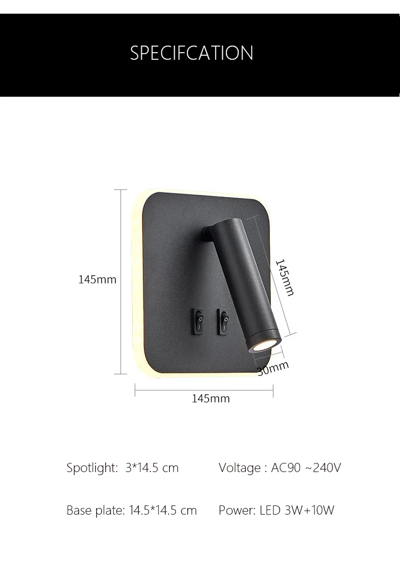 Modern Minimalist Led Wall Lamp USB Charging Indoor Bedroom Lamp Hotel Bedside Reading Lamp Wall Lights Sconce Switch AC 90~240V