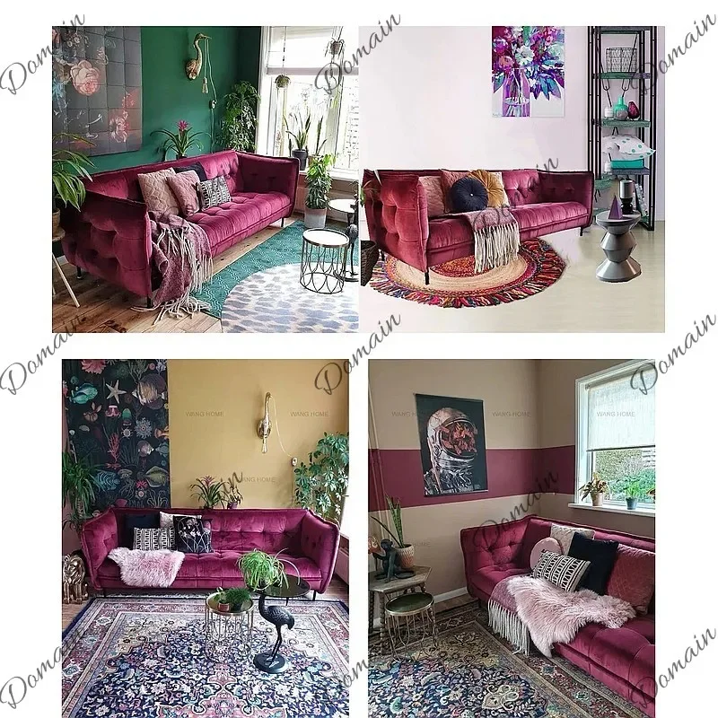 B80 Retro Style Girl Heart Fuchsia Sofa Clothing Store Beauty Salon Double Velvet Famous Hotel