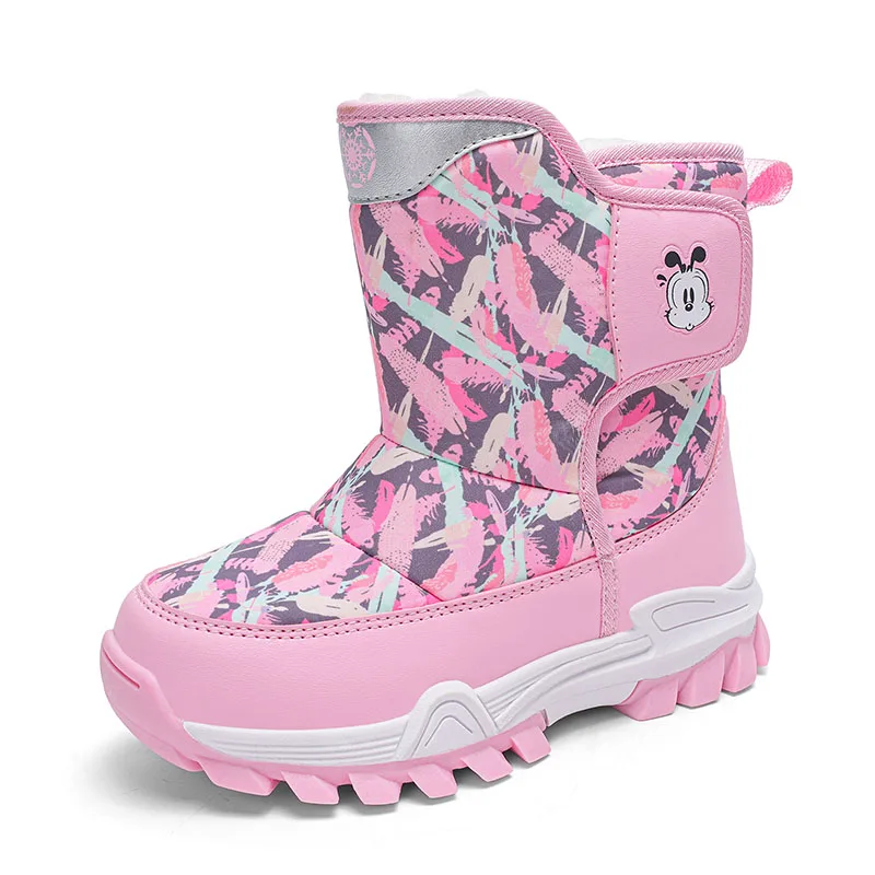 

Kids Big Boys Snow Boots Winter Warm Fur Shoes Size 28-38# Children Plush Shoe Footwear Non-slip Camouflage Waterproof