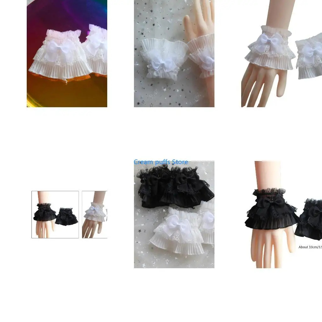 50LE Ruffle Lace Arm Sleeves Elegant Mesh Lace False Arm Sleeves Wrist Cuffs