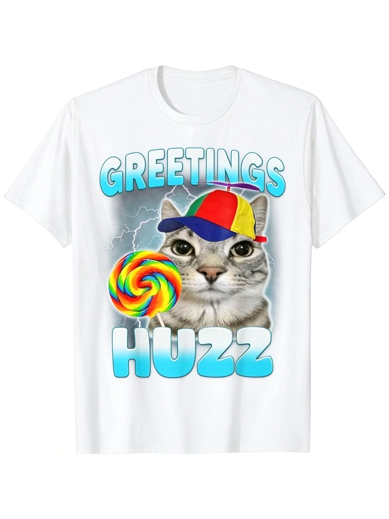 2026 New Meme Family Matching Oversized Unisex T Shirt Funny Cat Propeller Hat Lollipop Chest Graphic Tee Streetwear Cotton Top