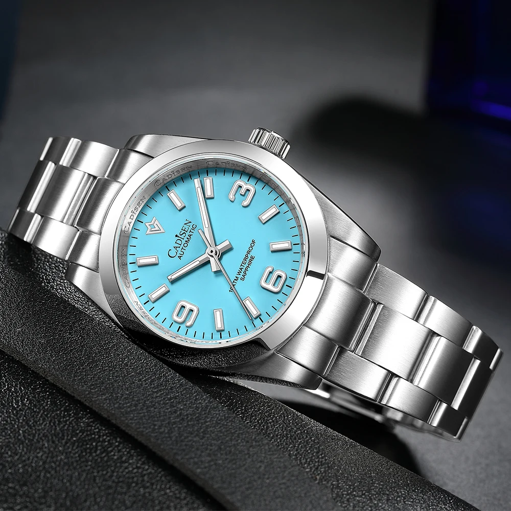 CADISEN 36MM New NH35 Men Mechanical Watch AR Sapphire Glass BGW9 Blue Luminous Automatic Watch For Men 100M Waterproof Watches